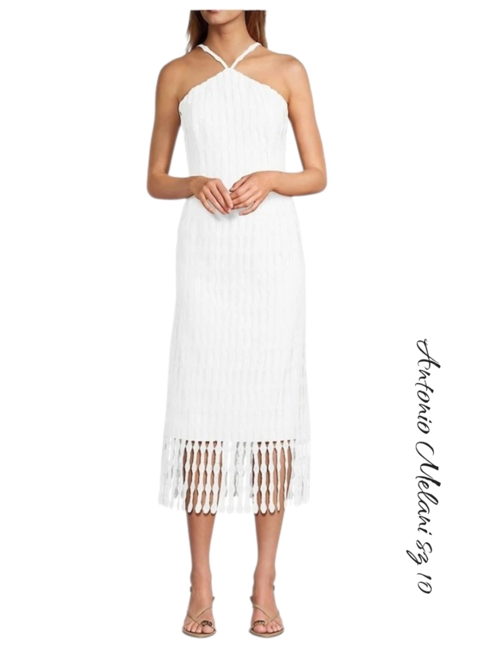 Antonio Melani Asha Novelty Lace Halter Midi Dress White Sz 10 NWT